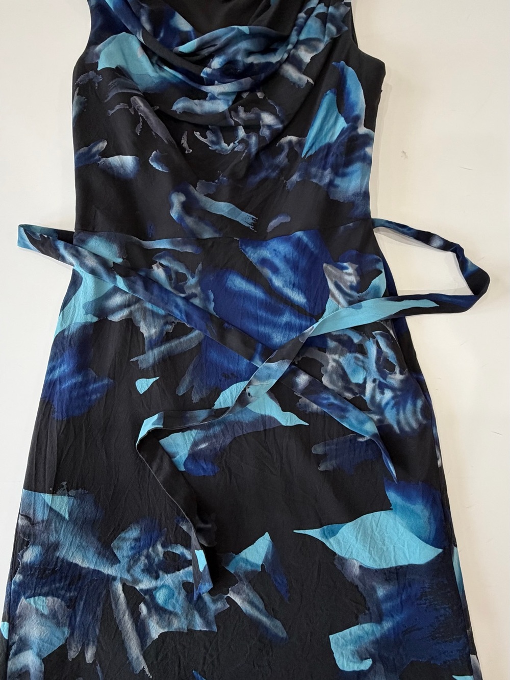 Ann Taylor Black and Blue Floral Midi Silk Dress